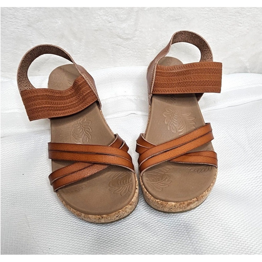 Skechers Luxe Foam Wedge Sandals 7 Brown Strappy Cork Platform 119253